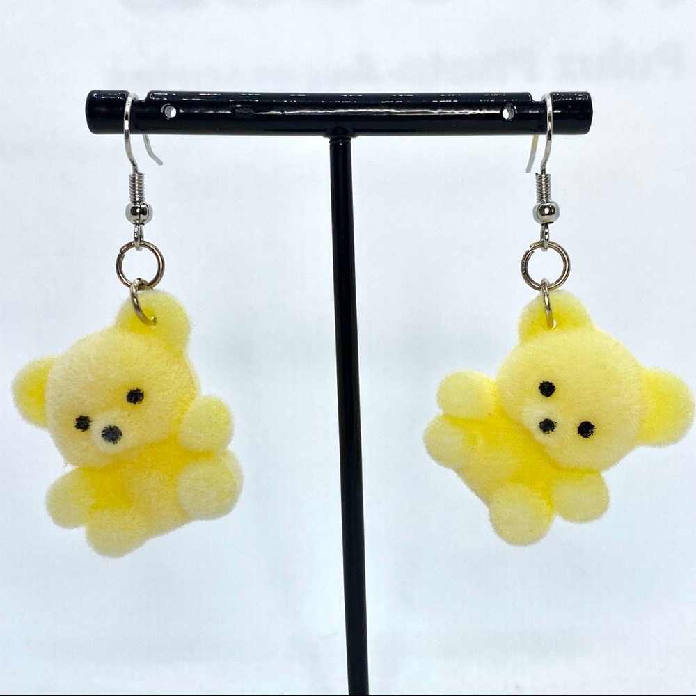 Fuzzy yellow teddy bear earrings